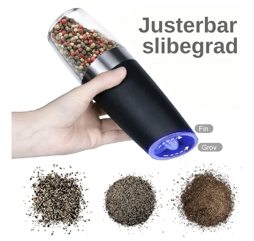 Elektrisk salt- og peberkværn med tyngdekraftsensor