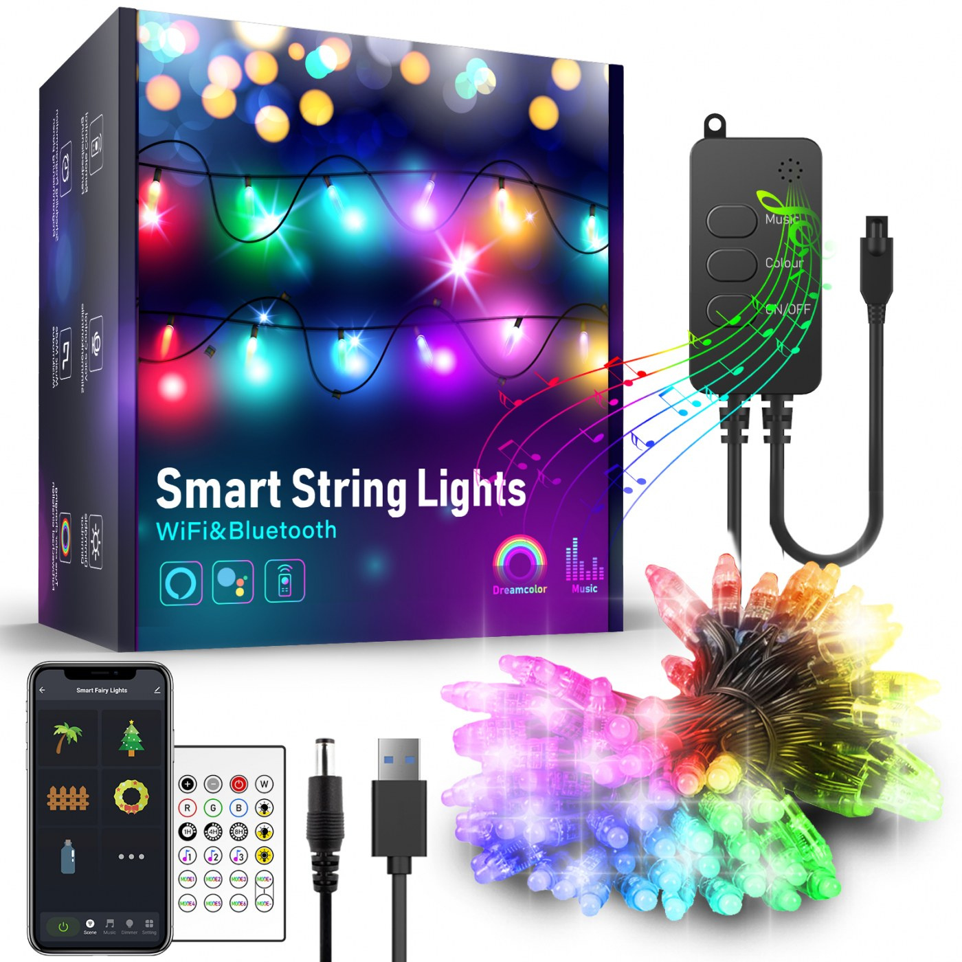 Smart julelys 10 m - app-styret LED, inde og ude